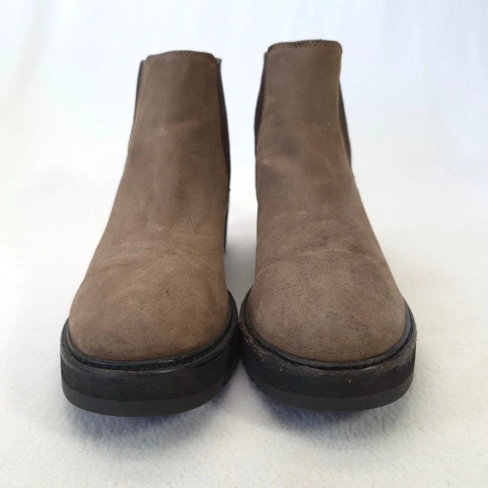 Eileen Fisher Brown Leather Platform Wedge Ankle Boots Nubuck Size 10